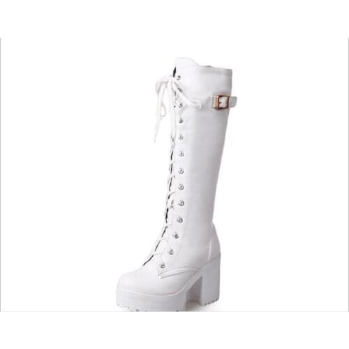 Winter Style Fashion Waterproof Non-Slip Boots High heel boots with laces Shoes Womens with Fleece Snow Boots Women black white