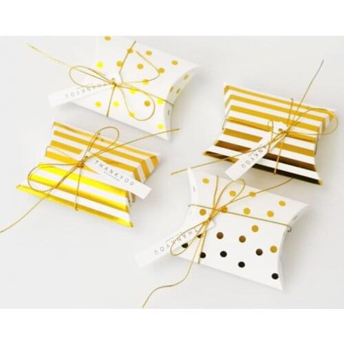 Gold/Silver Gift Box Dragees Bonbonniere Pillow Shape Birthday Packaging Party Boxes Sweet Wedding Favor Pillow Boxes