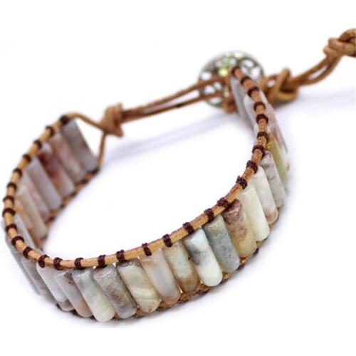 1 pc Grey Natural Agatess Stone Hand-woven Cowhide Rope Bracelet Female Male Personality European Fashion Gift Drop Shipping
