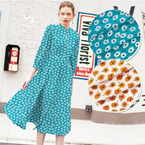 135CM 12MM Small Daisy Floral Print Thin Crepe De Chine Fabric Good for Summer Dress Skirt Shirt Scarf Pants JH007