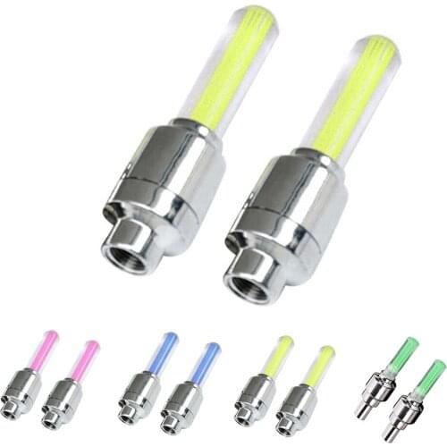 2PCS LED Light Motocycle Bike Light Tire Car Wheel Valve Cap Decorative Lantern Tire Valve Cap Flash Spoke Neon Lamp