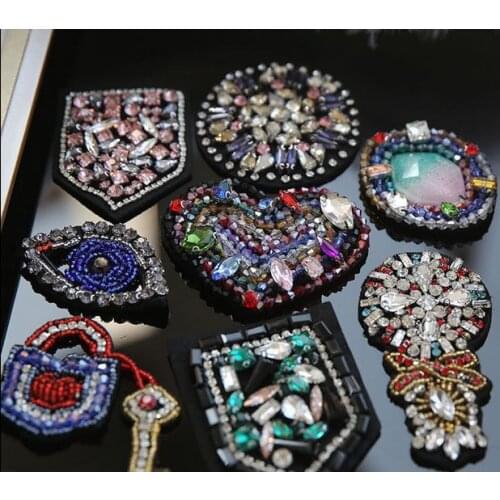 3D Handmade Rhinestone beaded Patches for clothing Heart eyes trophy parches bordados para ropa Sequins appliques diy