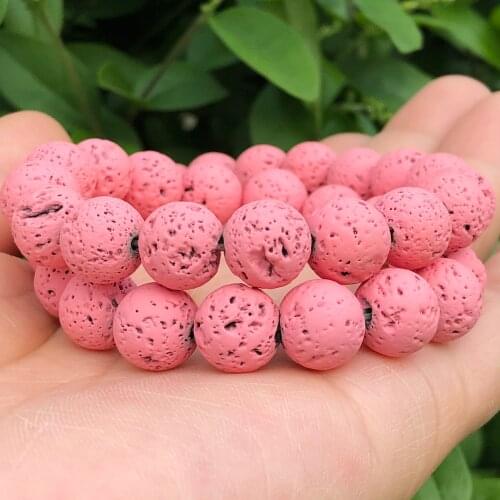 4-12mm Natural Lava Volcanic Rock Stone Pink Rubber Hematite Round Loose Spacer Beads For Jewelry Making DIY Charms Bracelets