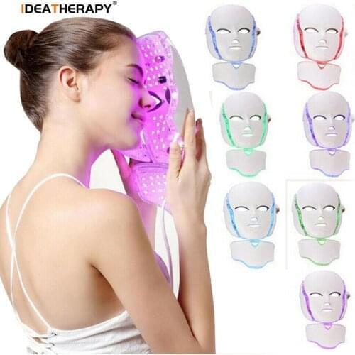 7 Colors LED Facial Mask Photon Therapy Anti-Acne Light Therapy with Neck Beauty For Skin Rejuvenation Brightening Skin Shrink