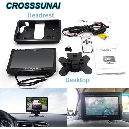 7 Inch TFT HD Car Desktop/Headrest LCD Screen Monitor Auto 2 Signal Input Video Reversing Camera Monitor 12V 24V For PAL/NTSC