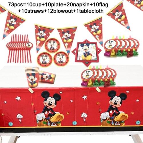73PCS/LOT Disposable Tableware For Birthday Party Supplies Red Mickey Mouse Party Supplies Decoration Paper Napkin Plate Cups