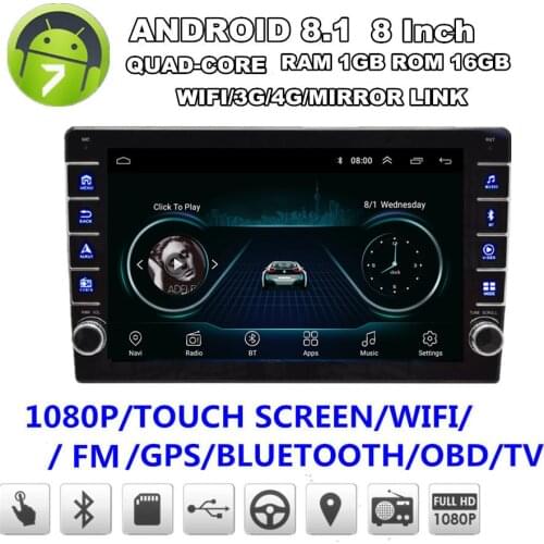 8" 2 Din Android 8.1 Car Multimedia Player Radio With Button Knob GPS Wifi 3G 4G BT DAB Mirror Link OBD RAM 1GB ROM 16GB