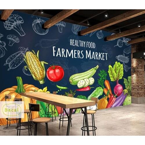 Bacal Custom 3D Wall Mural Vegetable Fruit Photo Wallpaper Food Store Supermarket Background Wall Decor Eco-Friendly Painting