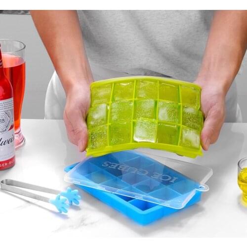 No cover DIY 15-Cavity Large Silicone Ice Cube Tray Square Shape Mold Fruit Ice Cream Maker Bar Kitchen Accessories Household