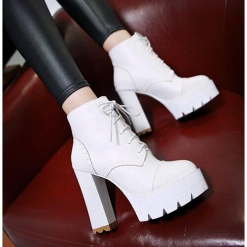 2021 autumn new fashion lace-up thick-heeled women boots Martin boots waterproof platform super high-heeled ankle boots