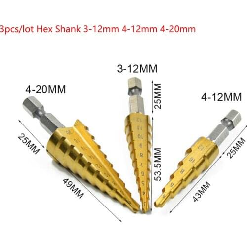 HSS Steel Titanium Step Drill Bits 3-12mm 4-12mm 4-20mm Step Cone Cutting Tools Steel Woodworking Wood Metal Drilling