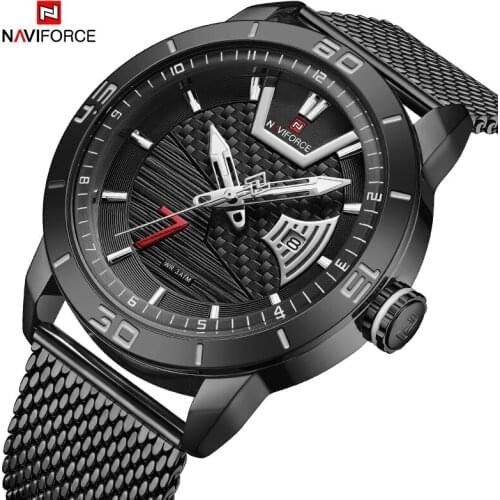 2021Men’s Watches NAVIFORCE Brand Top Luxury Black Color Watch Men Stainless Steel Waterproof Quartz Wrist Watch Date Display