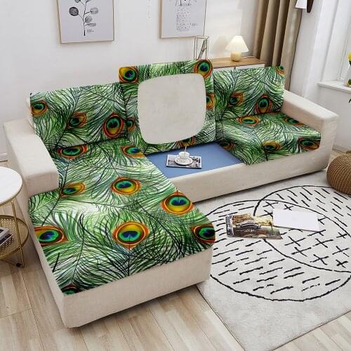 Sofa Seat Cushion Cover Elastic Feather Pattern Furniture Protector Spandex Stretch Washable Removable Slipcover 1/2/3/4 Seaters