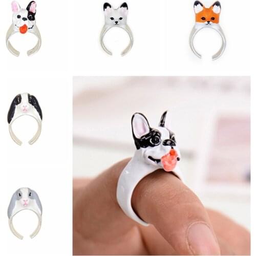 Lovely Fox/Bulldog/Rabbit Shaped Rings Trendy Style 3D Finger Rings for Women Cartoon Animal Ring Street Fashion Party Jewelry