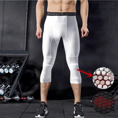 Honeycomb Padded Compression Pants Gym Leggings Men Running Tights Long Knee Support Fitness Shorts Jogging Sweatpants Sport 3/4