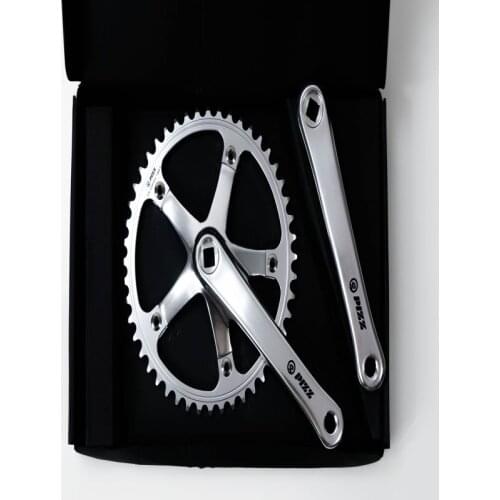 PIZZ SILVER CRANK Single Speed Aluminium Alloy Crankset 48T Chainring, BCD144 165mm Crankarm for Folding Bike, Fixed Gear