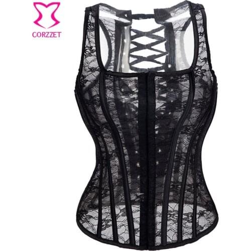 XS -XXL Summer Style Transparent Lace Corset Black Espartilhos E Corpetes Sexy Bustier Top Corsetto Gothic Corsets and Bustiers