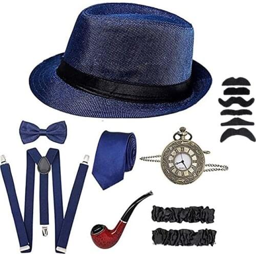 1920s Accessories For Men 20s Gatsby Gangster Costume Accessories Set Fedora Hat Suspenders Halloween Medieval Costumes