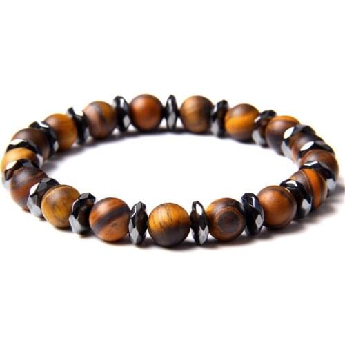 Men Energy Bracelet Fashion Natural Hematite Stone Bracelet 8mm Tiger eye & Lava Beaded Bracelet Bangles for Women Man Jewelry