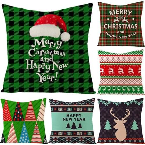 Cushion Cover Plaid Christmas Throw Pillow Covers Fall Decorative Couch Pillow Cases Cotton Linen Autumn Pillow Square 45x45cm