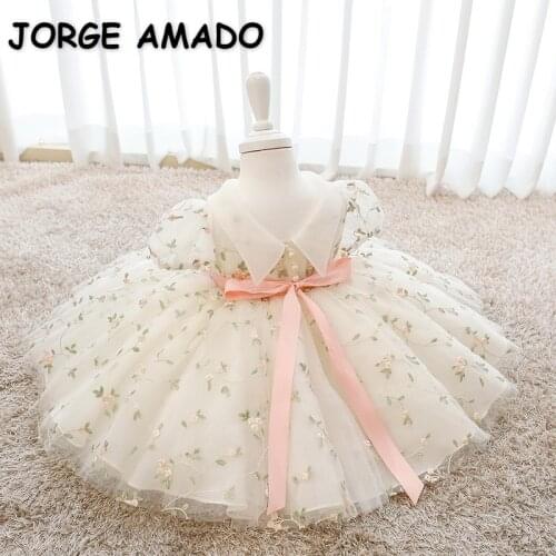 2021 New Spring Teenager Girls Dress Floral Princess Dress with Bow Sashes Piano Performance Flowers Girl for Weddings E01