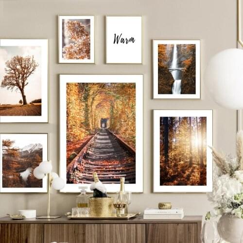Autumn Deciduous Waterfall Lake Quote Maple Forest Wall Art Canvas Painting Posters And Prints Nordic Style Living Room Decor