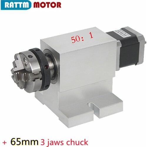 Speed ratio 50:1 CNC 4th Dividing Head Harmonic Gear Retarder A Rotation Axis With 3 Jaw 50mm 65mm Chuck
