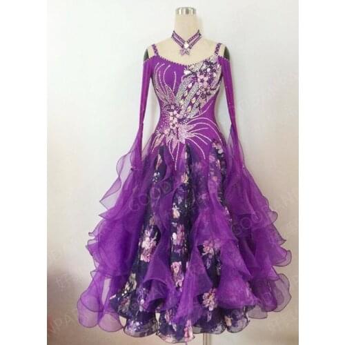 GOODANPAR Ballroom dance Competition dress tango salsa samba dance dress latin dance wear,Rumba Jive Chacha Purple Long Sleeve