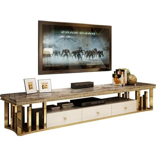 Natural marble Stainless steel TV Stand modern Living Room Home Furniture tv monitor stand mueble tv cabinet mesa gold tv table