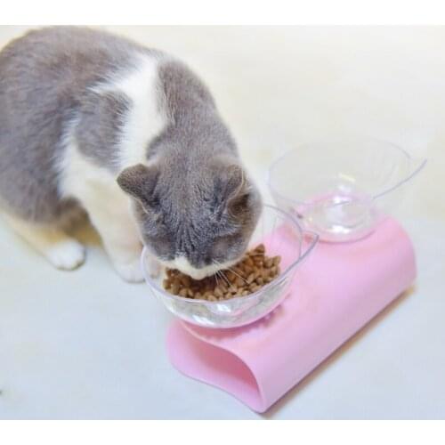 Suspended Double Cat Bowl Detachable Water and Food Bowl for Dog Pet 15 Degrees Tilted Protect Pets Neck JS22