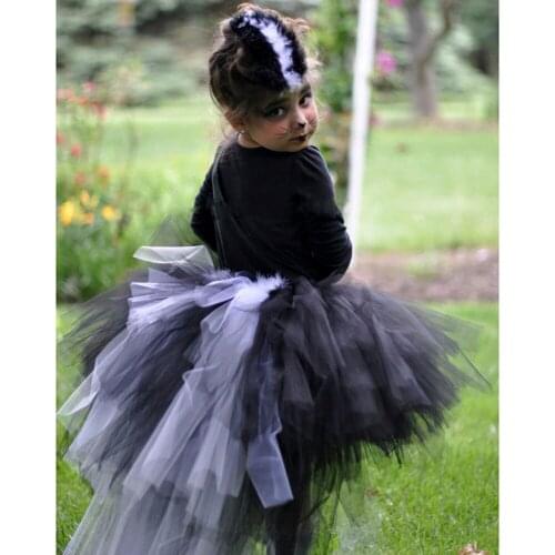 Casual Black White Skun Furry Girls Skirts for Kids Knee Length Carnival Party Tutu Skirt Girl Halloween Costume with Long Tail