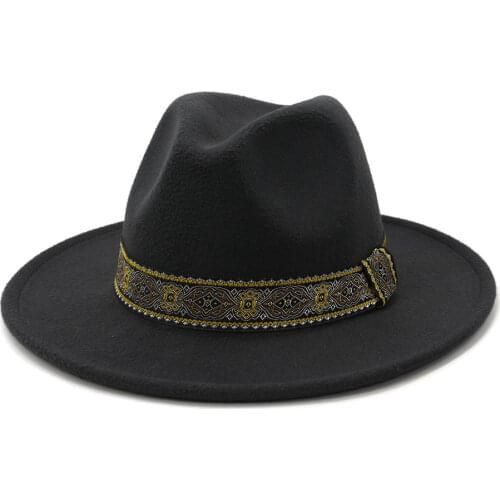 Unisex Woolen Jazz Panama Fedora Hat Men Women Church Wide Brim White Black Red Felt Hats Caps