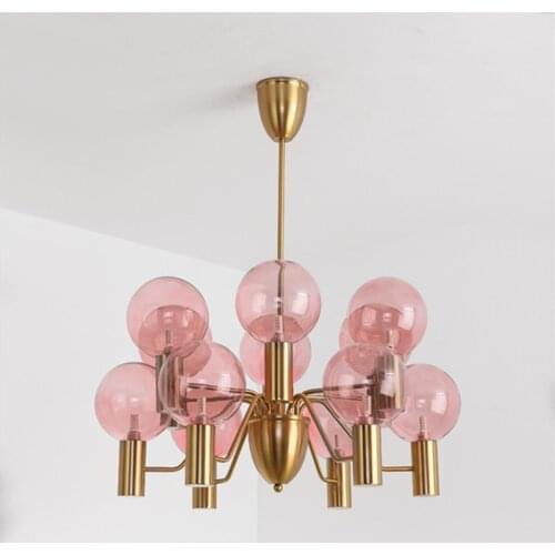 Nordic LED Glass Lustre Chandeliers Modern Restaurant Hanging Ceiling Lamps Pink Light Luxury Living Room Chandelier Lighting
