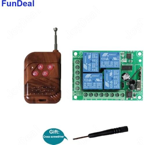 433 MHz Universal Wireless Remote Control Switch DC 12V 4 Gang RF Relay Receiver and Transmitter for Garage/LED/Home DIY Control