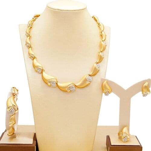 Yulaili Newest African Jewelry Sets Elegant Crystal Choker Stud Earrings Bracelet Ring For Women Wedding Party Jewellery Bijoux