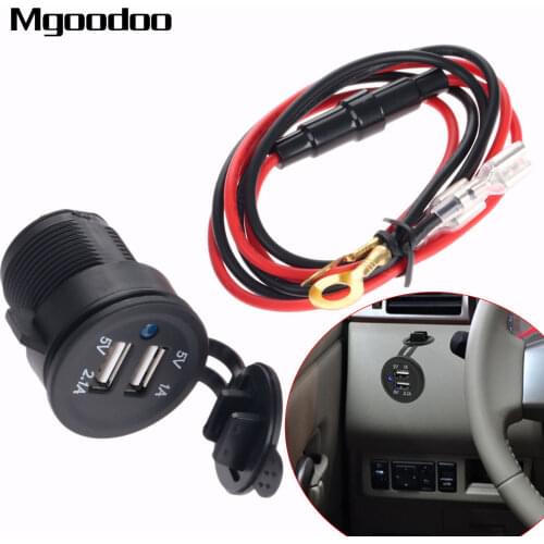 Mgoodoo Dual USB Socket Charger Motorcycle Power Charger Adapter W/ LED DC 12-24V For ATV Car Truck Boat Mobile Phone Charger