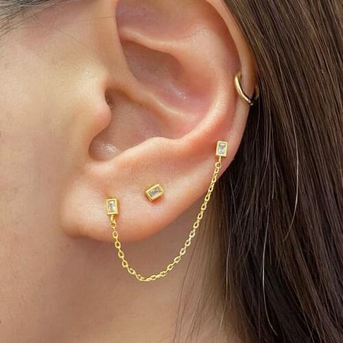 ROXI 925 Sterling Silver Drop Moon Star Piercing Stud Earrings for Women Rectangle Zircon Crystal Brincos Cartilage Jewelry