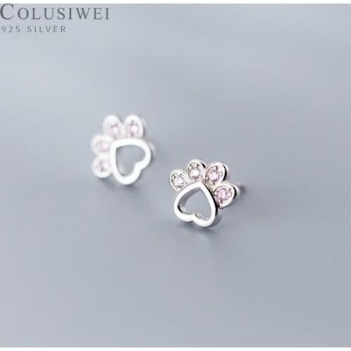 Colusiwei Kitty Paw Silver Stud Earrings for Women Authentic 925 Sterling Silver Cat Pet Footprint Earrings Jewelry Accessories