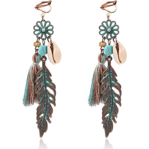 JIOFREE Vintage Bohemian Ethnic Tassel Fringe Leaf Clip on Earrings For Women Girls Anniversary Wedding Party Jewelry Wholesale