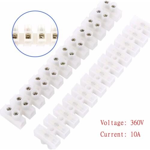 10pcs/set 360V 10A Dual Row Screw Terminal Barrier Connector Electric Wire Connection 12 Position Barrier Terminal Strip Block