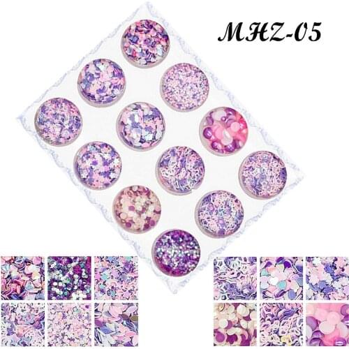12Pcs Colorful Purple Pink Blue Nail Glitters Set Symphony and colorful series Nail Flake Nail Art Sequins DIY Makeup Decoration