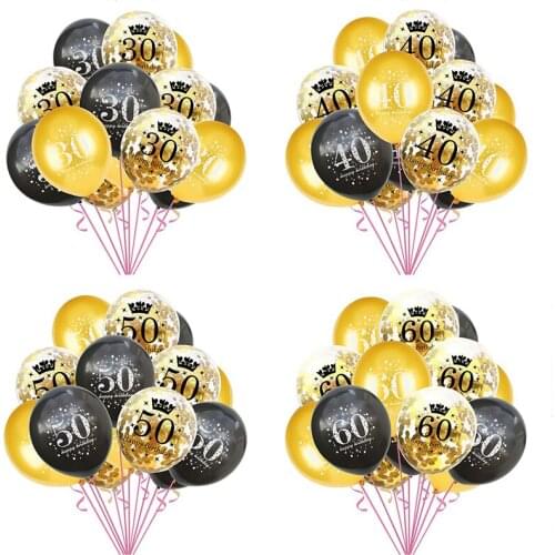 15PCS Mixed Gold Confetti Balloons number 16 18 30 40 50 60 70 80 90 years old Birthday party digital ballon Latex Globos