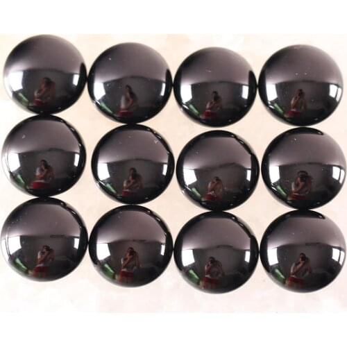 16MM 12MM Round Cabochon CAB Natural Stone Black Onyx No Drilled Hole Bead for Women Men DIY Jewelry Making Ring 10Pcs 911