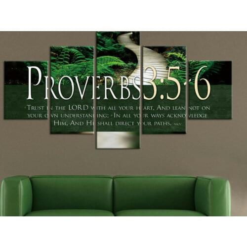 Bible Verse Proverbs 3 5-6 5 Pieces Canvas Picture Print Wall Art Canvas Painting Wall Decor for Living Room Poster No Framed