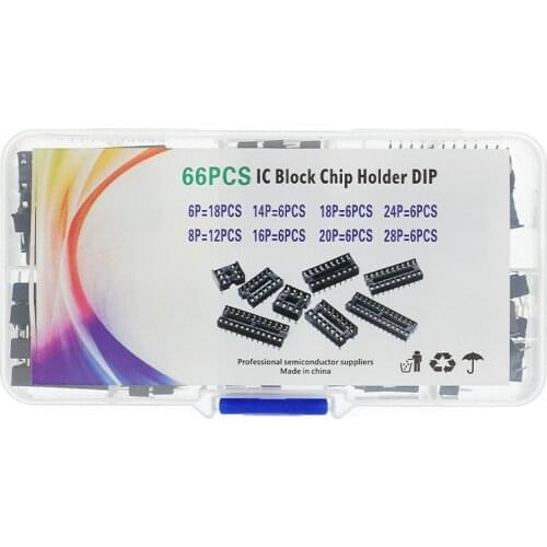 66PCS/set DIP IC Sockets Adaptor Solder Type Socket Kit 6,8,14,16,18,20,24,28 pins Integrated circuit socket
