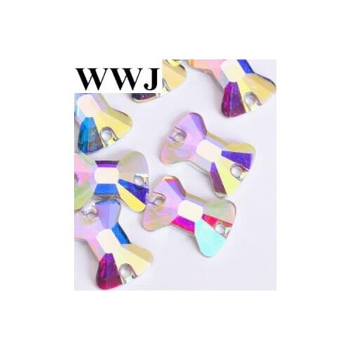 6x9mm 6*9mm 500pcs bowknot / Tie shape Flatback Glass Crystal Sew On Stone With 2holes For Wedding Clothing Making