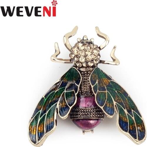 WEVENI Antique Bronze Bee Insect Alloy Brooch Rhinestone Pin For Women Ladies Decoration Accessories Fashion Jewelry Sequin Gift