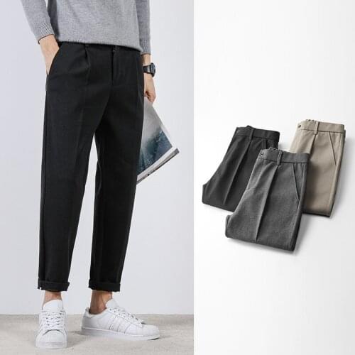 656 Spring Fall Woolen Pants Men Casual Stretch Regular Fit Korean Loose Comfortable Trendy All-Match Daily Male Blazer Trousers