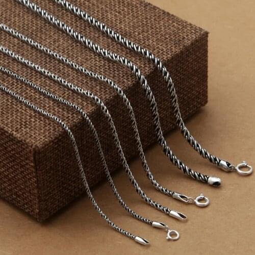 S925 Sterling Silver Jewelry Twisted Hemp Necklace 2/3mm Men and Women Pendant Wild Chain Retro Thai Silver Fine Chain
