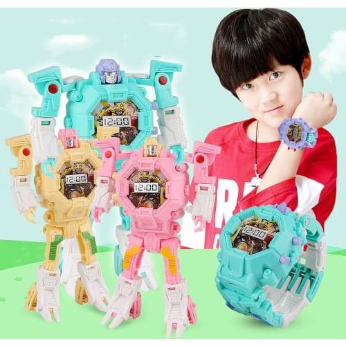 Transformation Kids Wristwatch Electronic Robot Toy Deformation Cartoon Sports Watch Toys for Children Boys Birthday Gift